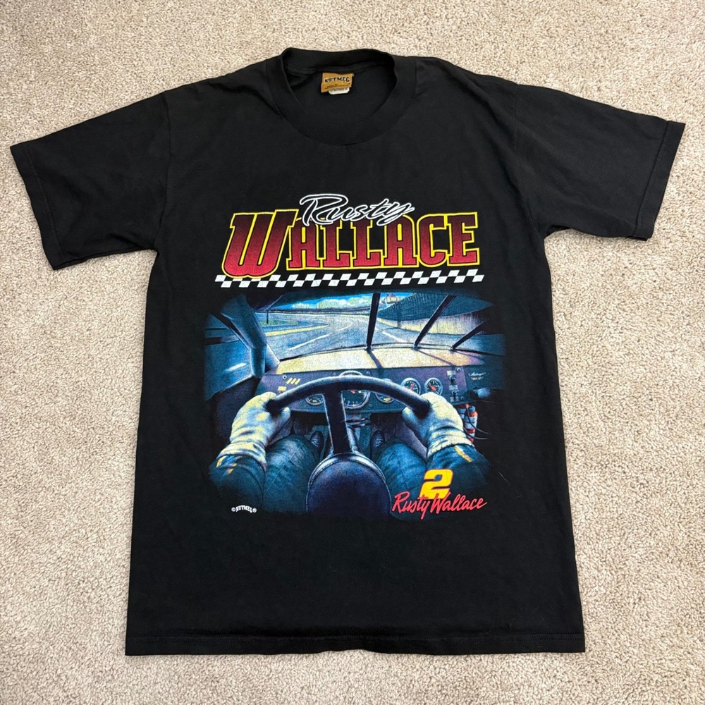 Vtg 90s Rusty Wallace Nutmeg Point Of View NASCAR Racing T-Shirt Size Medium